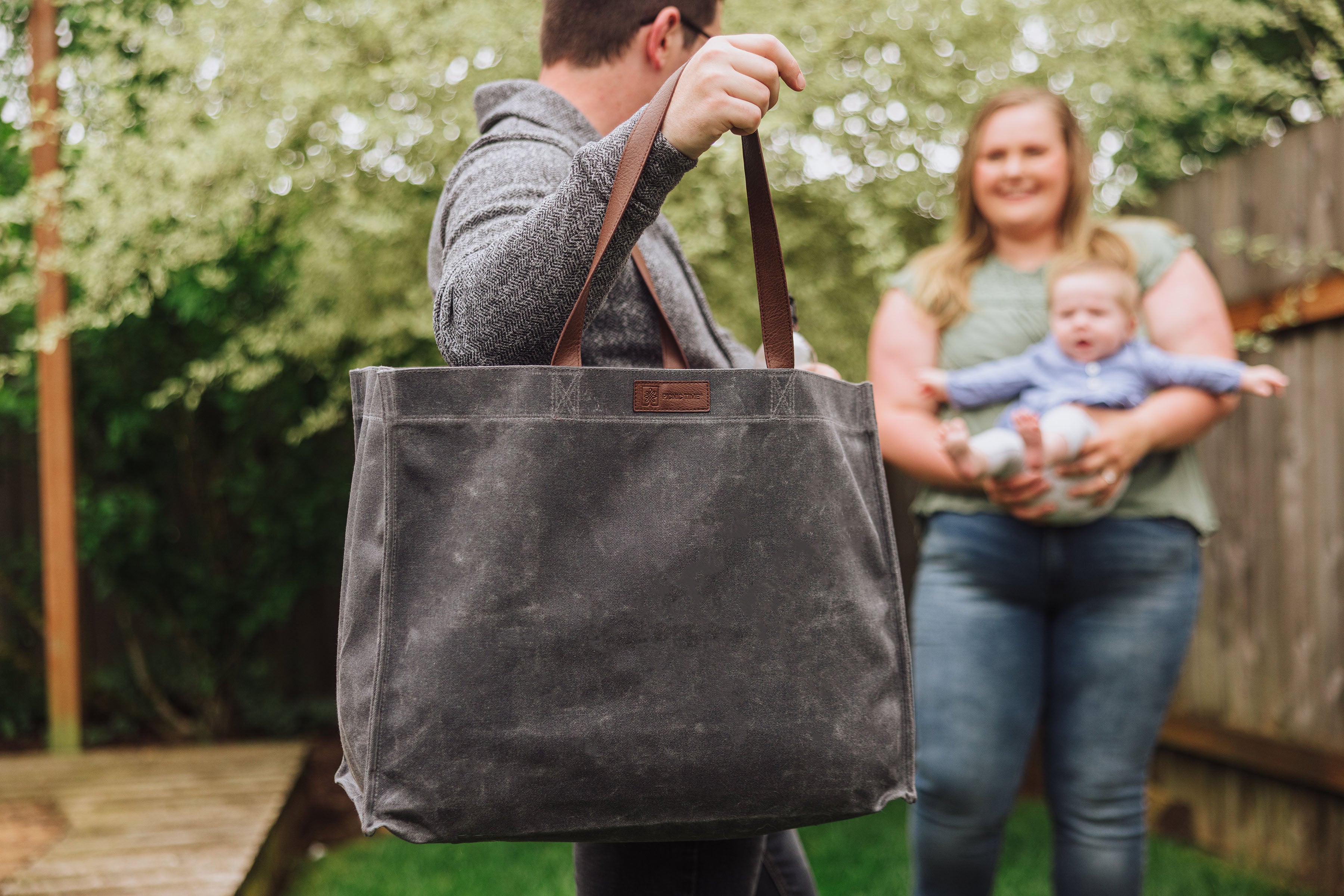 Market Waxed Canvas Tote with Leatherette Handles
