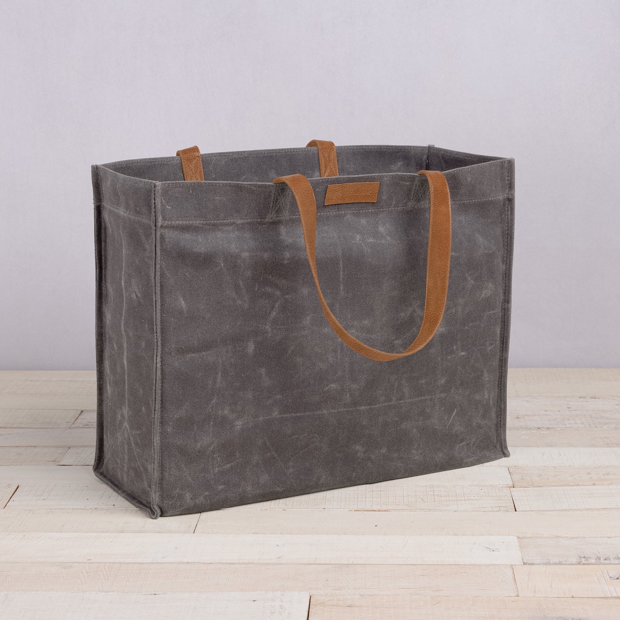 Market Waxed Canvas Tote with Leatherette Handles