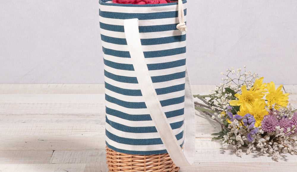 Malbec Insulated Canvas and Willow Wine Bottle Basket-Picnic Time Family of Brands