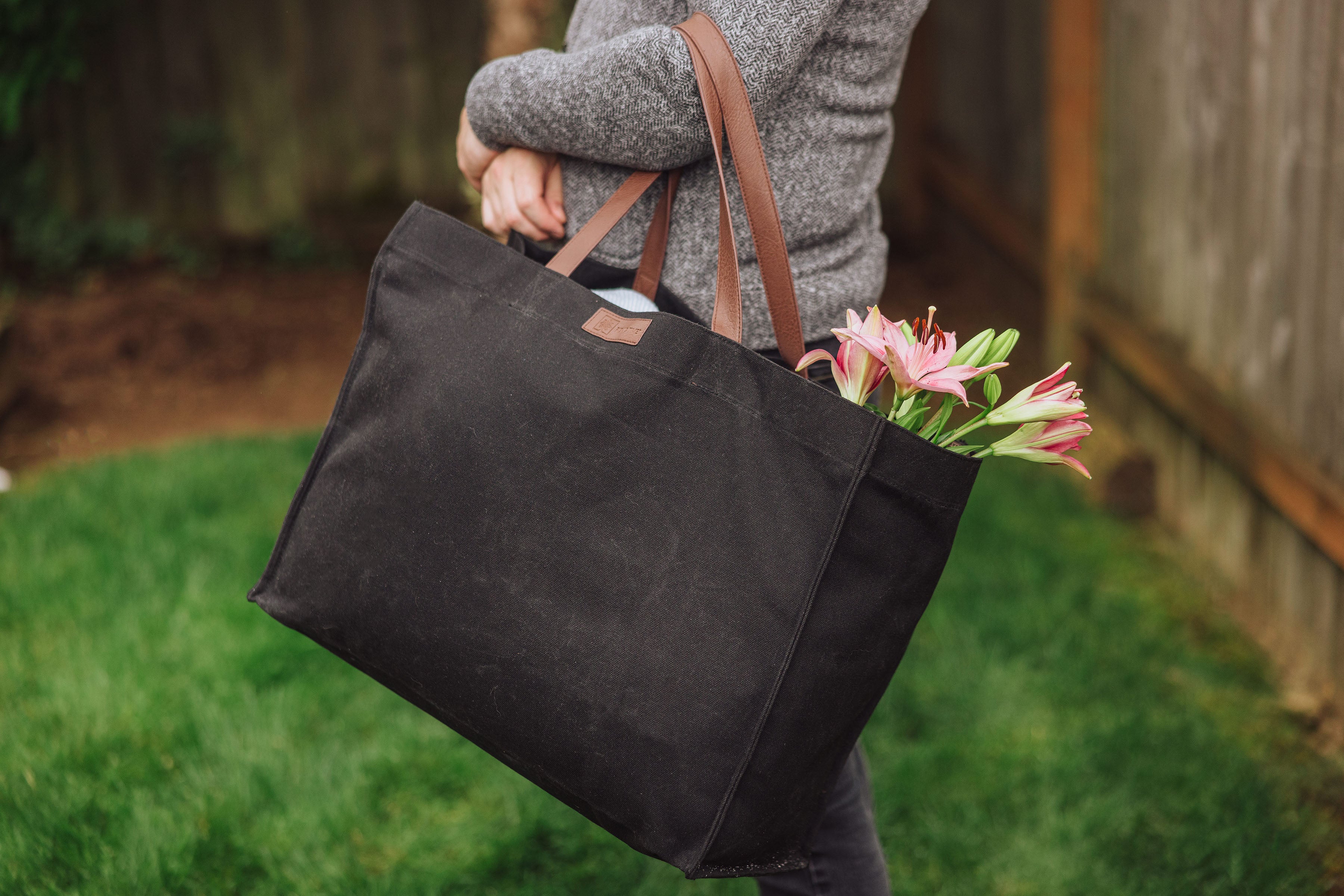 Market Waxed Canvas Tote with Leatherette Handles