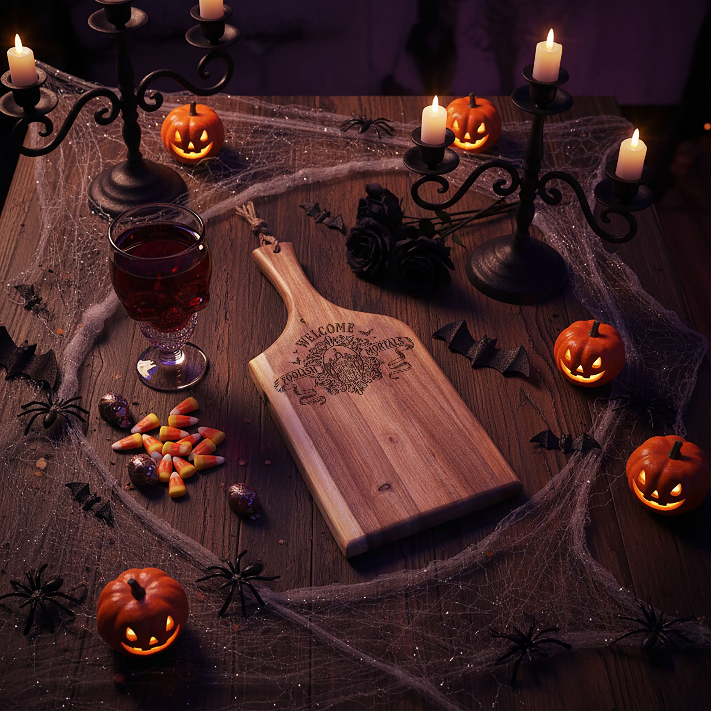Haunted Mansion Welcome Foolish Mortals - Artisan 18" Acacia Charcuterie Board