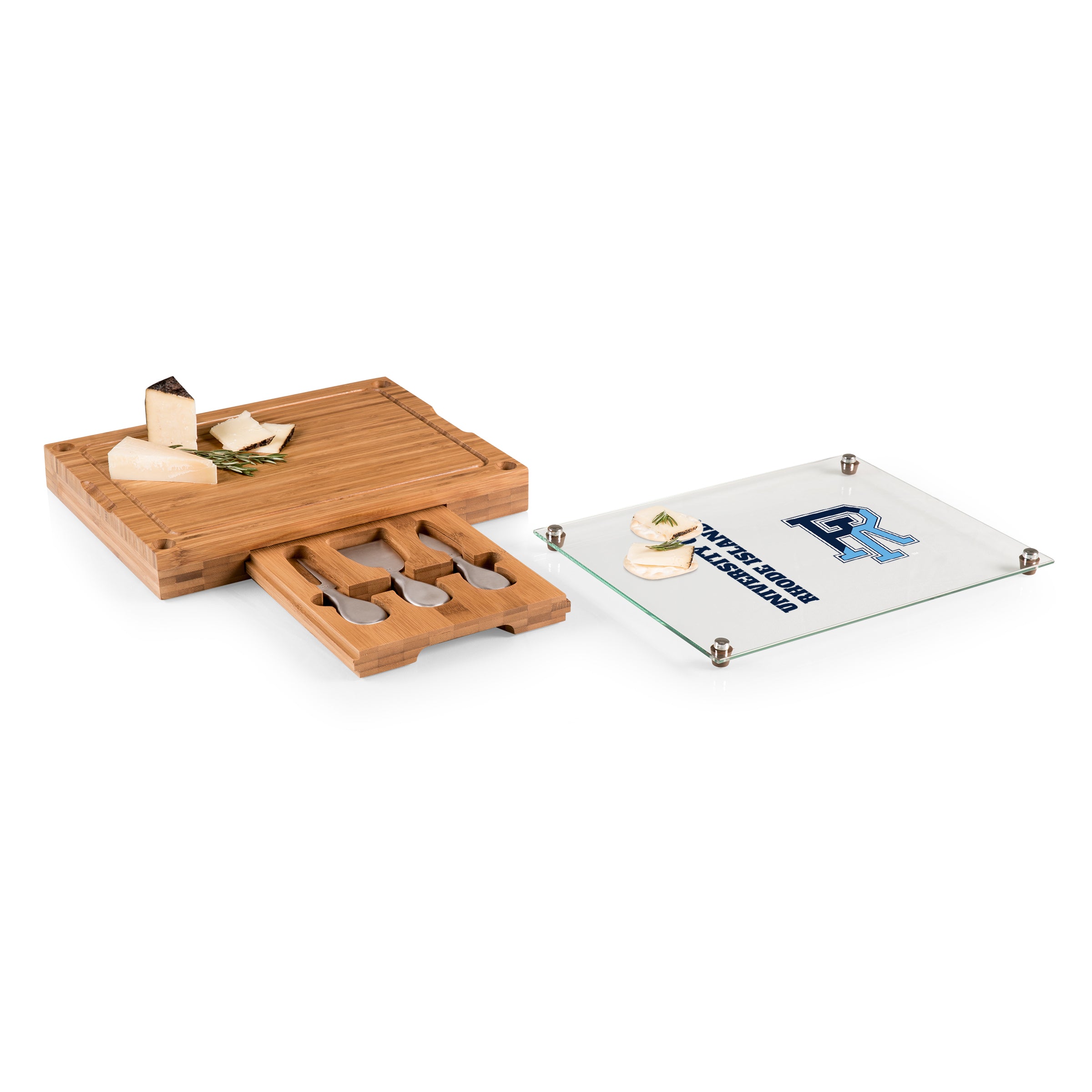 Rhode Island Rams - Concerto Glass Top Cheese Cutting Board & Tools Set-Picnic Time Family of Brands