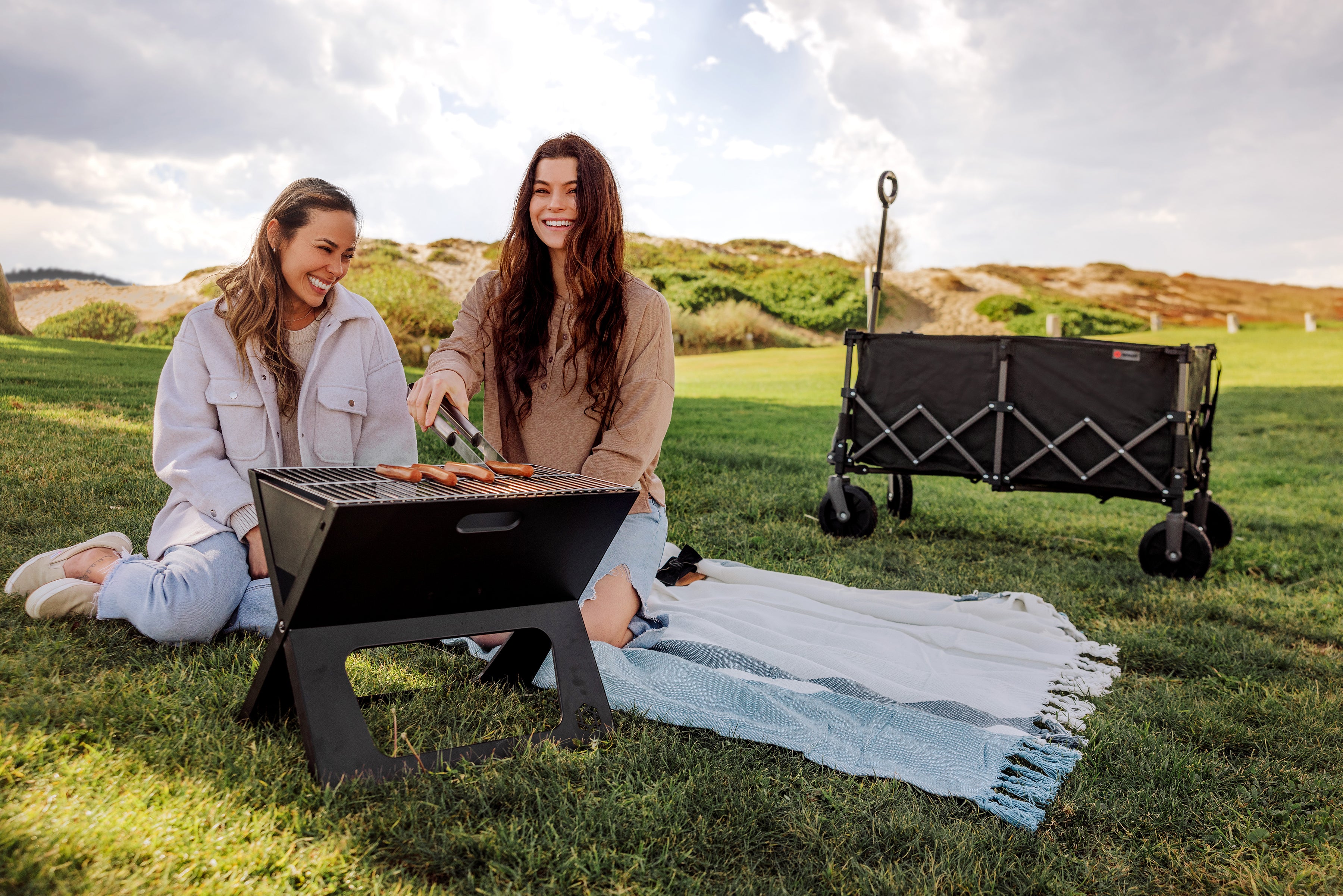 Crystals Large Portable Charcoal BBQ Grill, Steel Construction, Detachable Legs, Black
