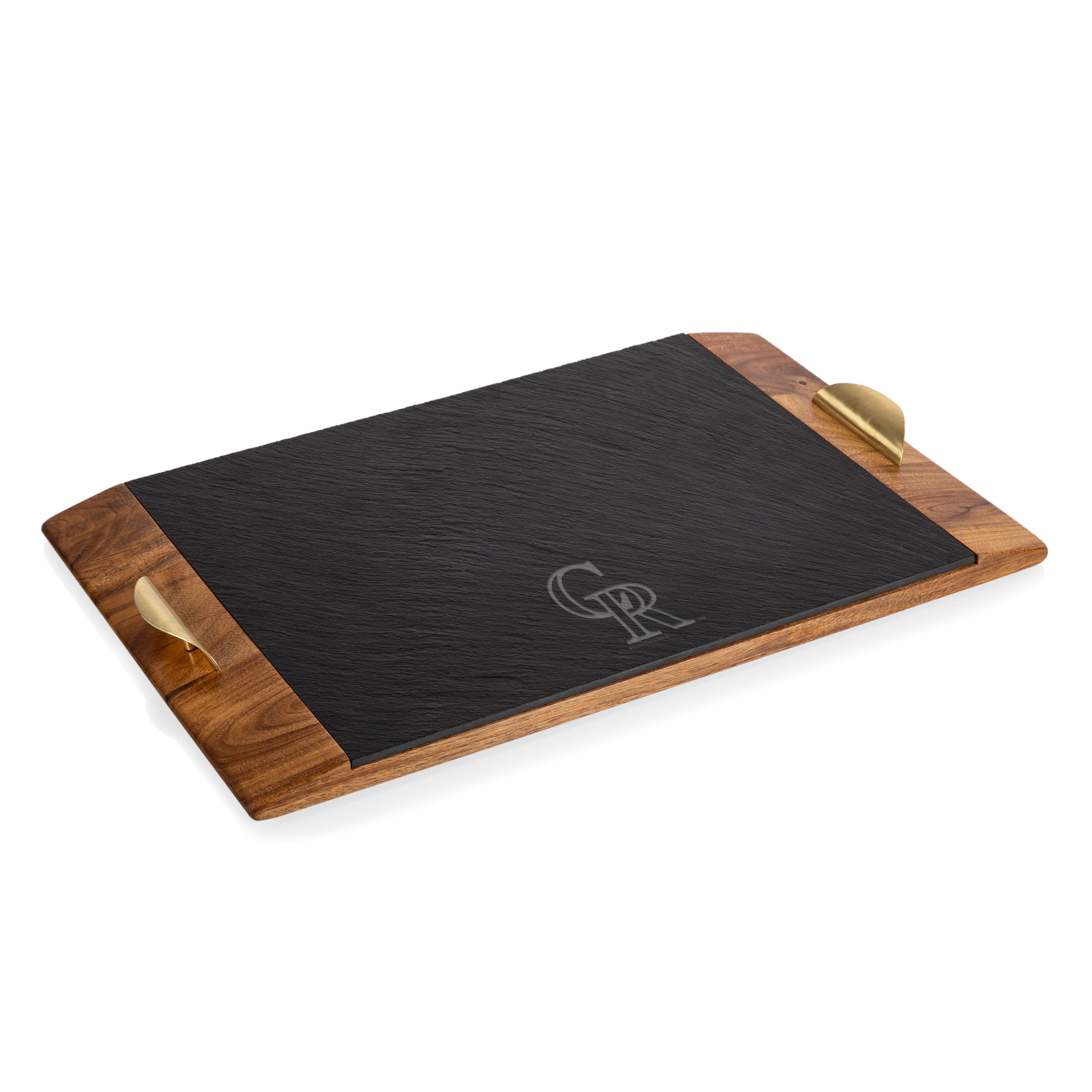 Acacia Wood & Slate Black with Gold Accents