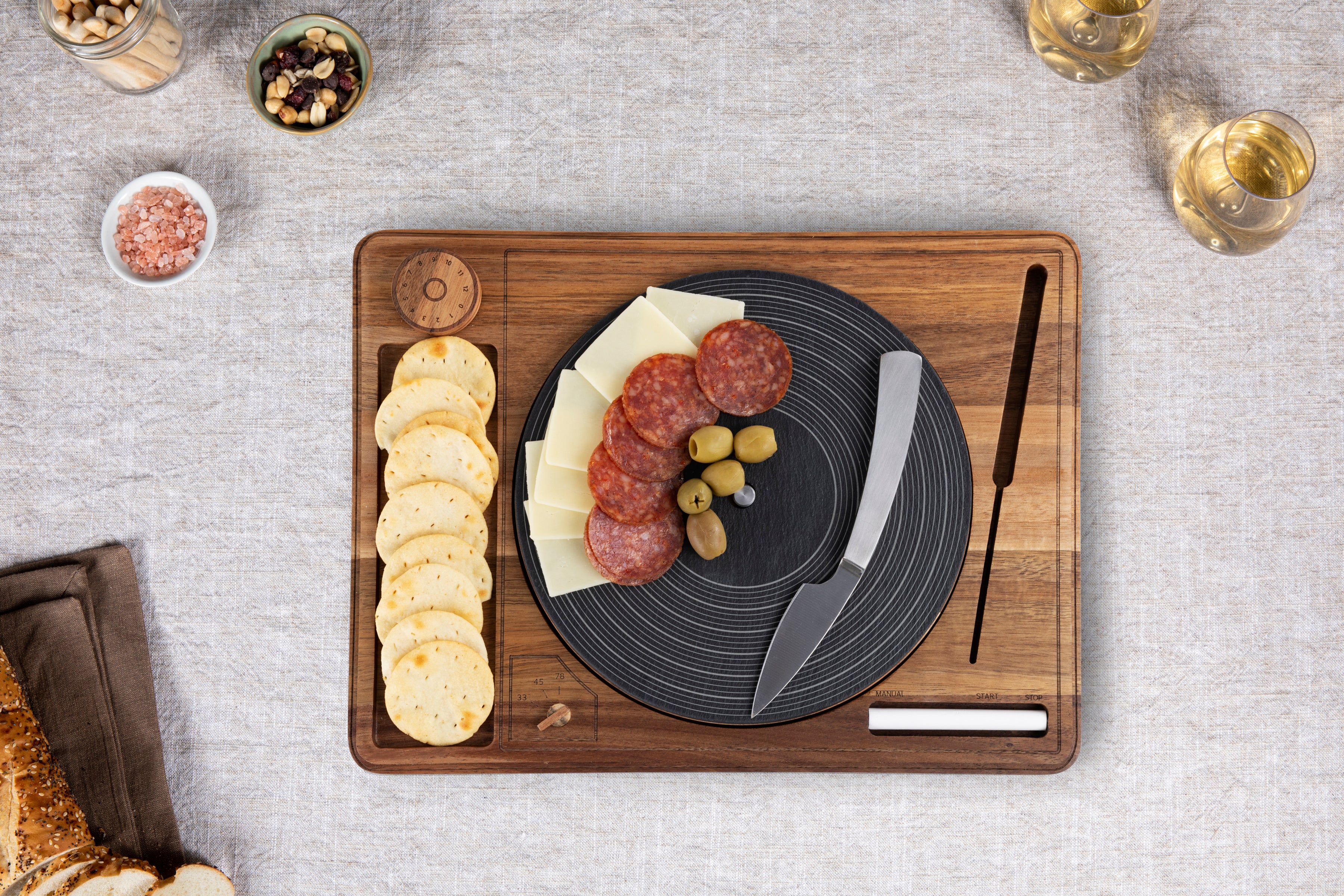 Turntable Acacia and Slate Cheese Board with Knife