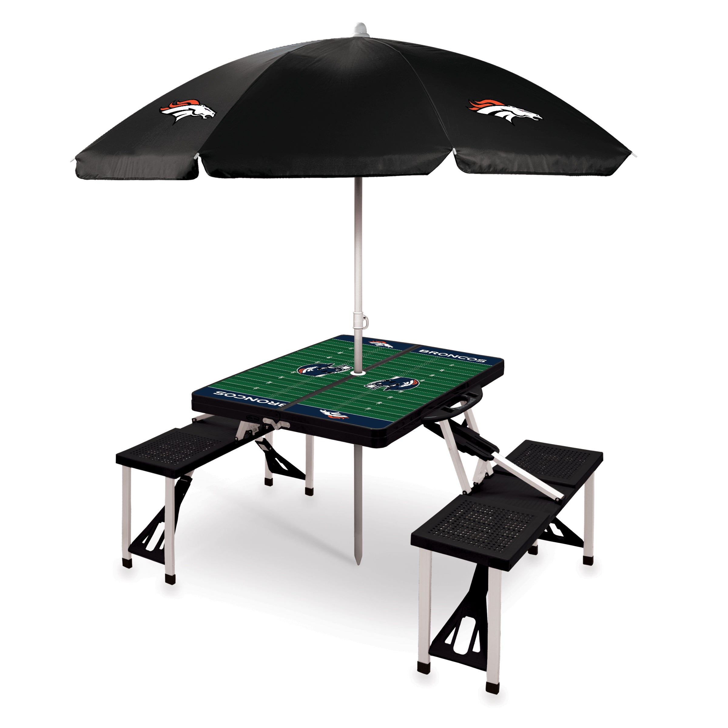 Denver Broncos - Picnic Table Portable Folding Table with Seats and Umbrella