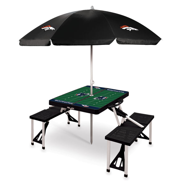 Denver Broncos - Picnic Table Portable Folding Table with Seats and Umbrella
