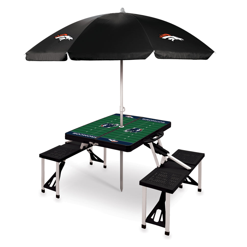 Denver Broncos - Picnic Table Portable Folding Table with Seats and Umbrella