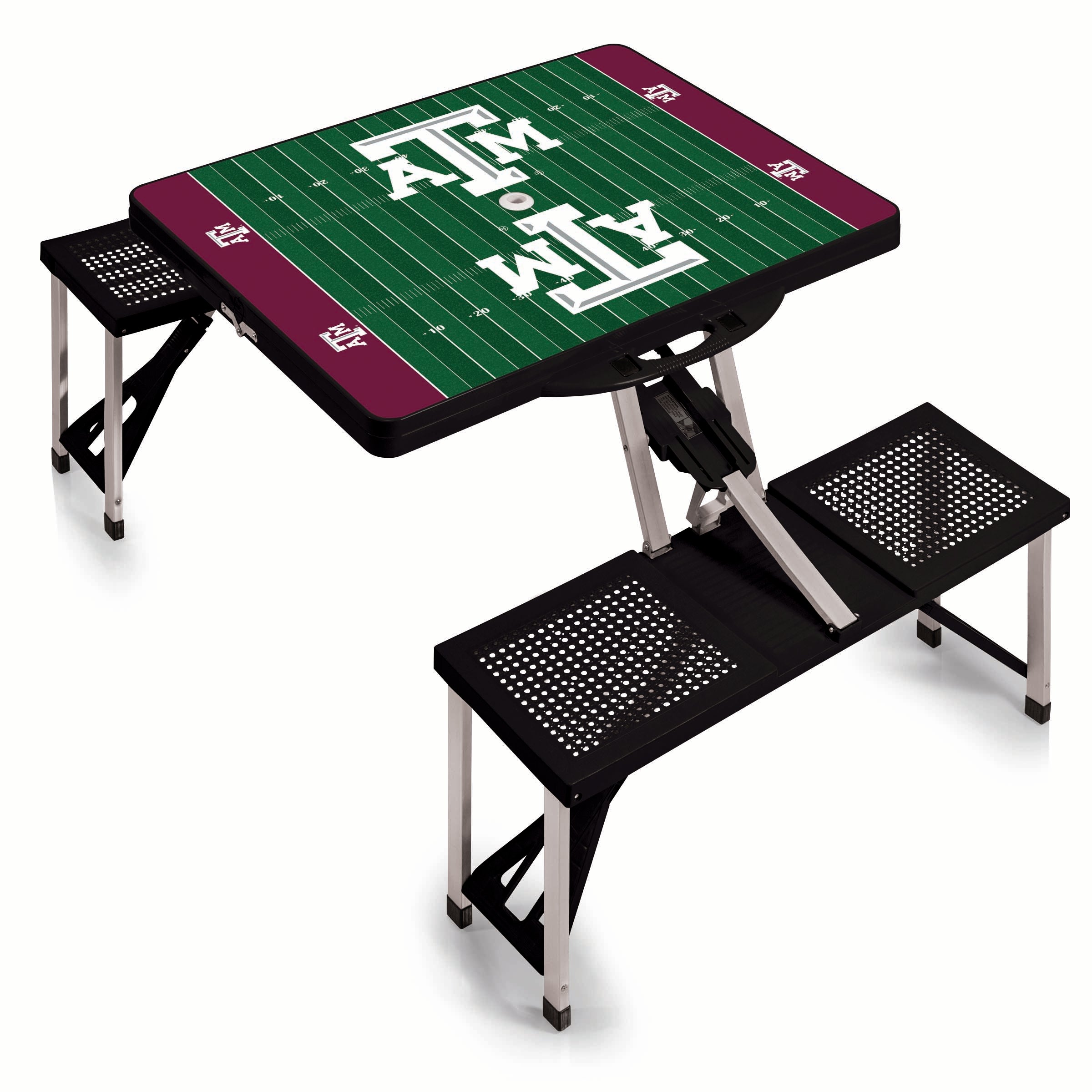 Texas A&M Aggies Football Field - Picnic Table Portable Folding Table with Seats