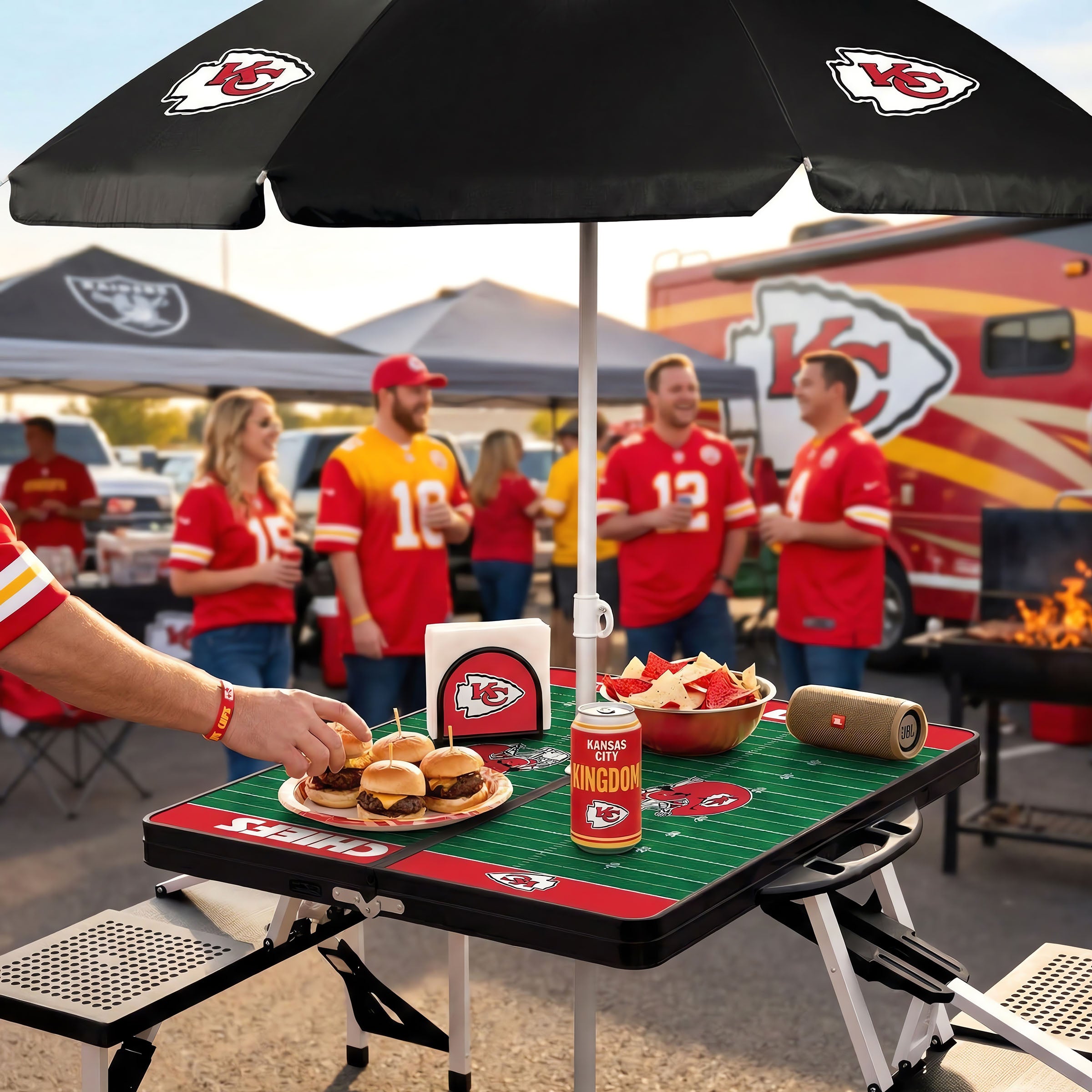Kansas City Chiefs - Picnic Table Portable Folding Table with Seats and Umbrella-Picnic Time Family of Brands