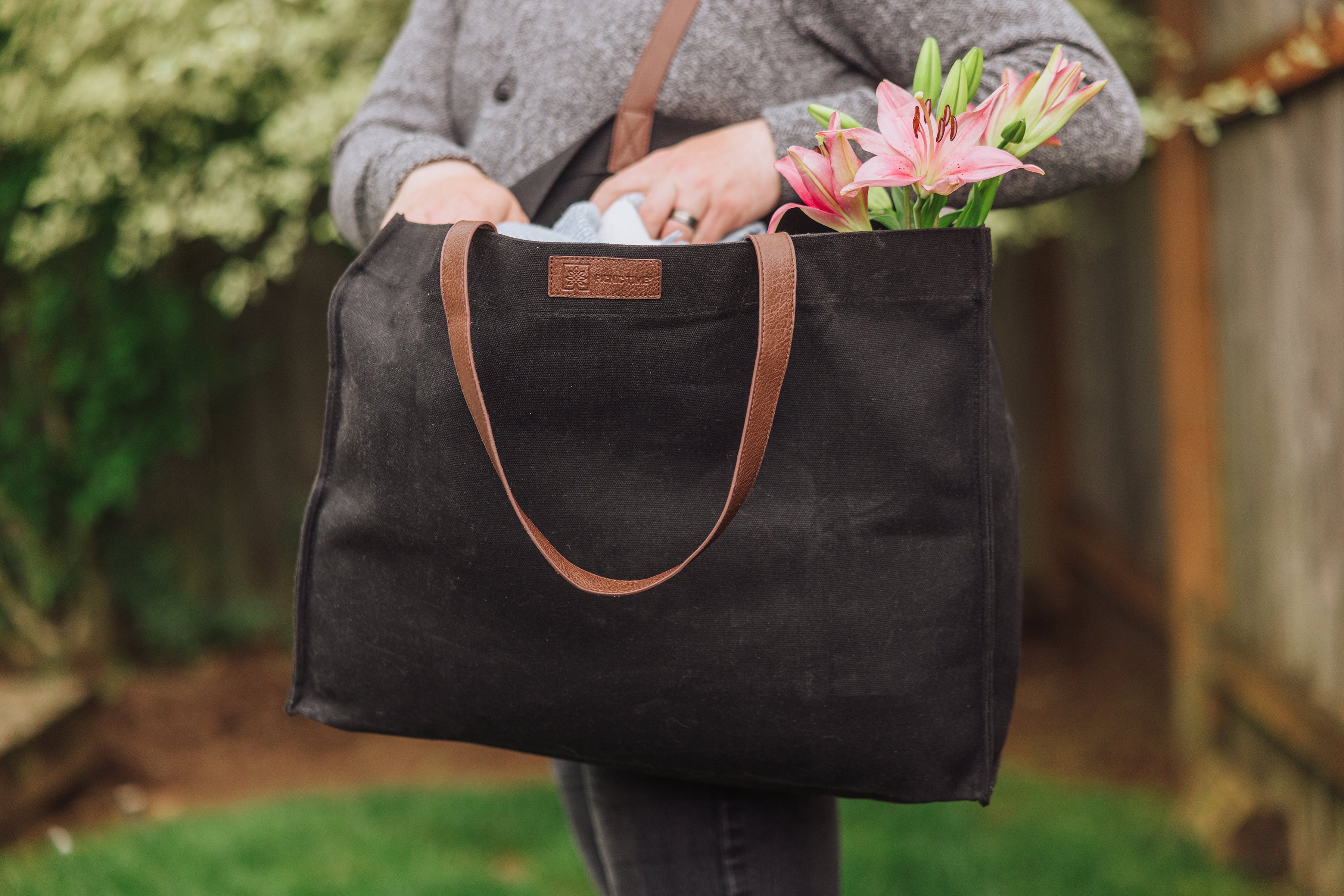Market Waxed Canvas Tote with Leatherette Handles
