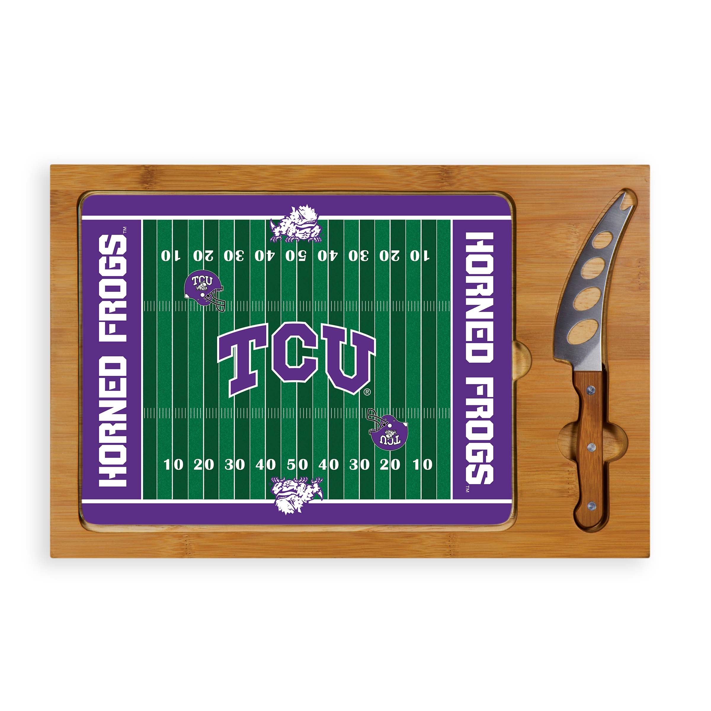 TCU Horned Frogs - Icon Glass Top Cutting Board & Knife Set