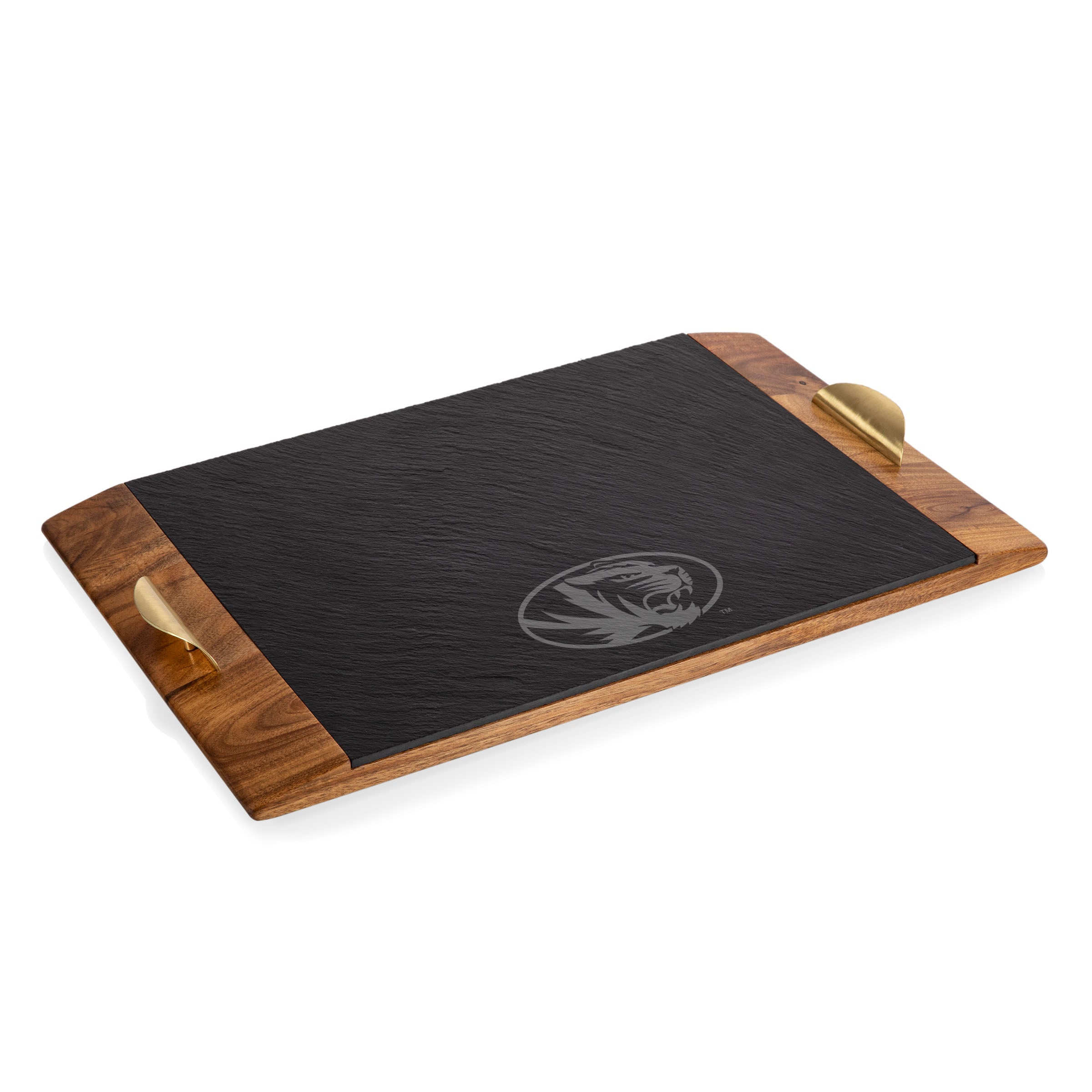 Acacia Wood & Slate Black with Gold Accents