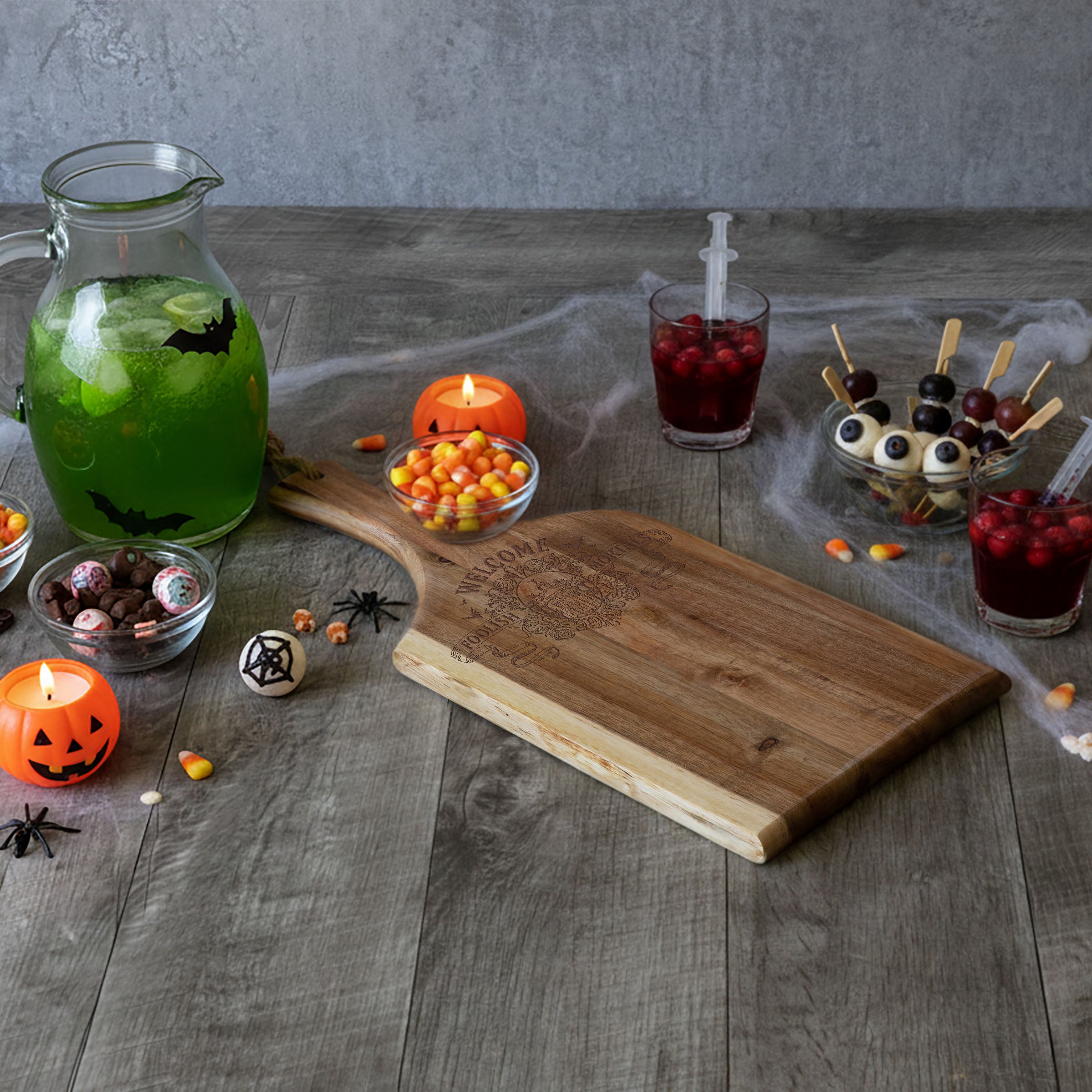 Haunted Mansion Welcome Foolish Mortals - Artisan 18" Acacia Charcuterie Board