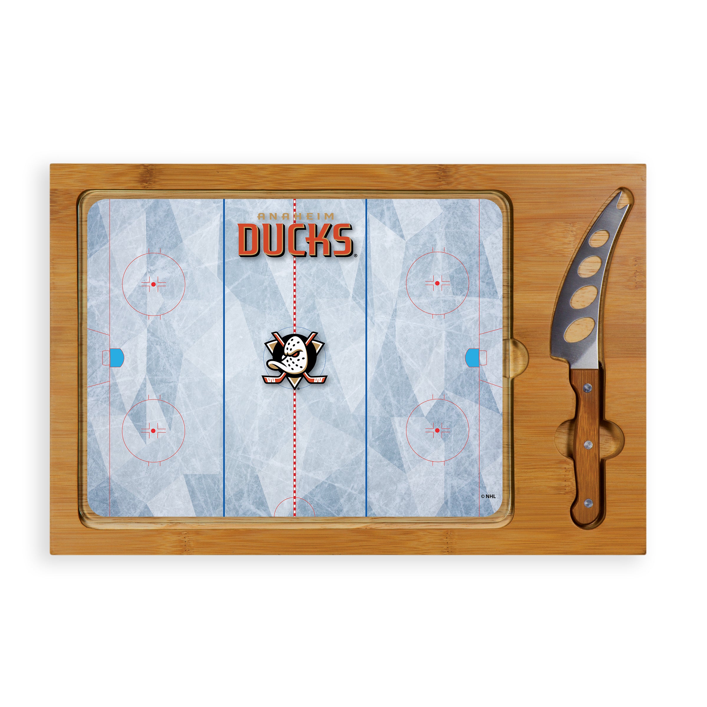 Anaheim Ducks Hockey Rink - Icon Glass Top Cutting Board & Knife Set