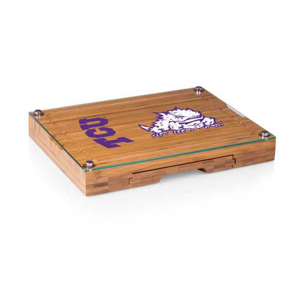 TCU Horned Frogs - Concerto Glass Top Cheese Cutting Board & Tools Set