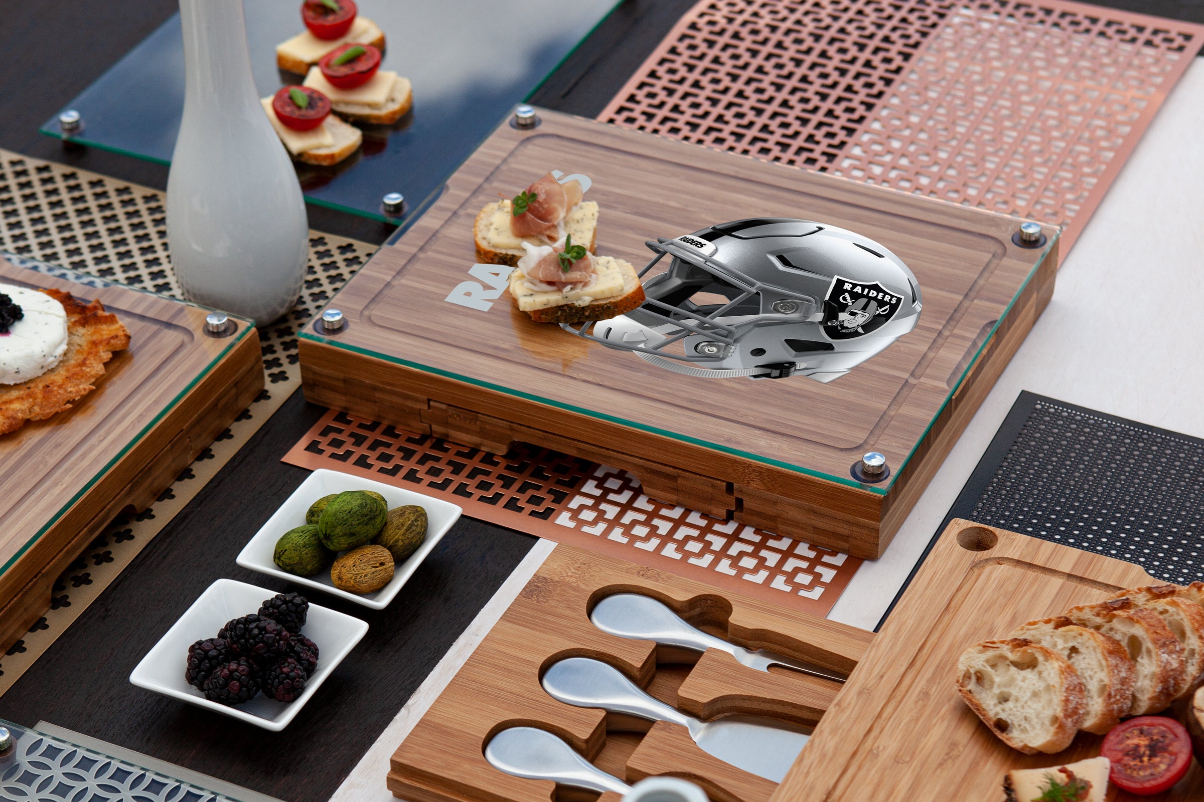 Las Vegas Raiders - Concerto Glass Top Cheese Cutting Board & Tools Set-Picnic Time Family of Brands