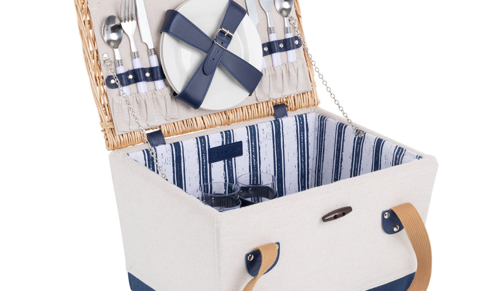 Beige Canvas with Navy Blue Accents