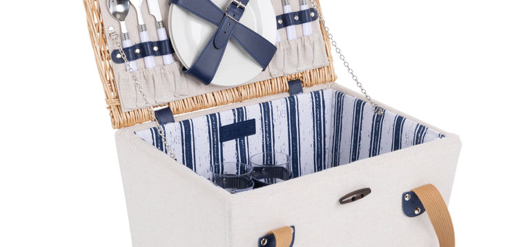 Beige Canvas with Navy Blue Accents