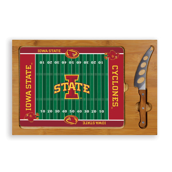 Iowa State Cyclones Football Field - Icon Glass Top Cutting Board & Knife Set