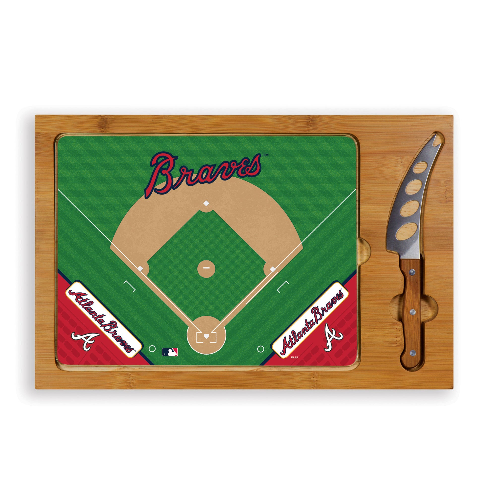 Baseball Diamond - Atlanta Braves - Icon Glass Top Cutting Board & Knife Set