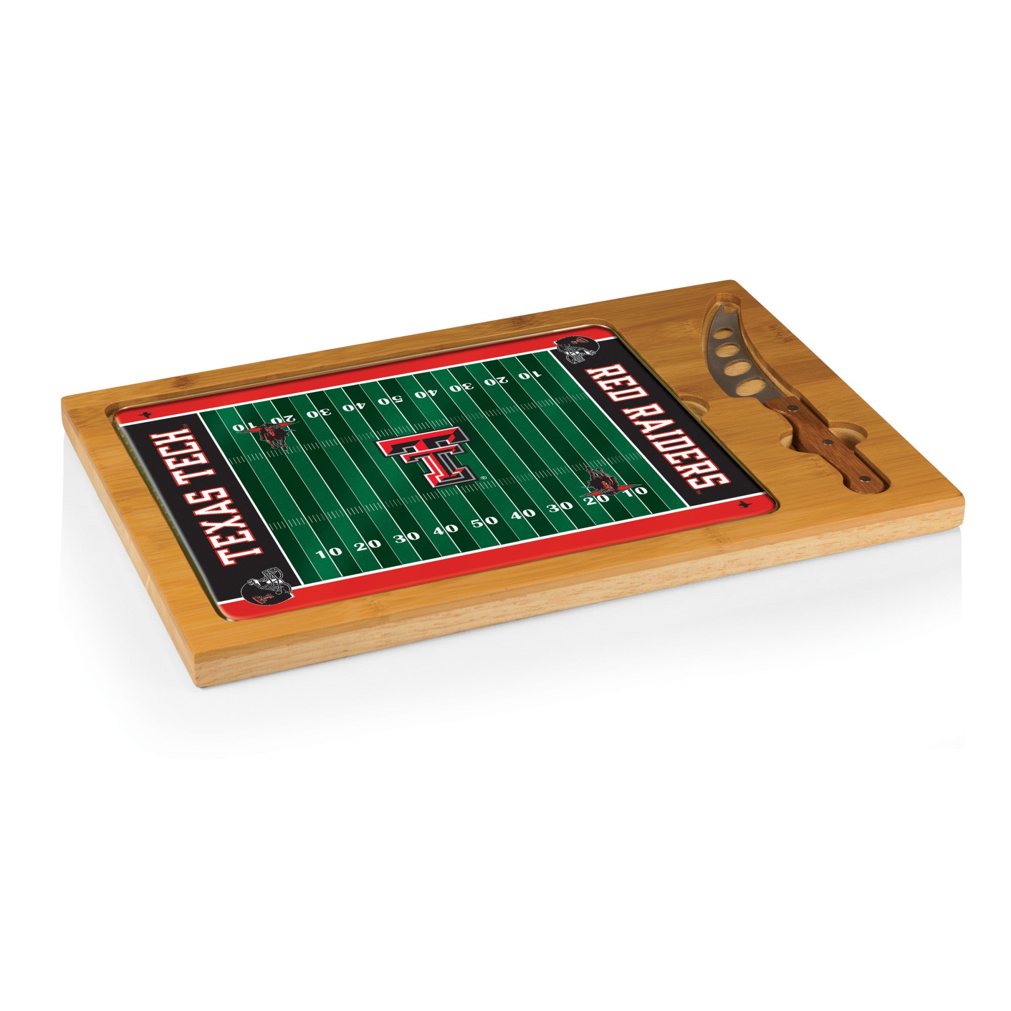 Texas Tech Red Raiders Football Field - Icon Glass Top Cutting Board & Knife Set