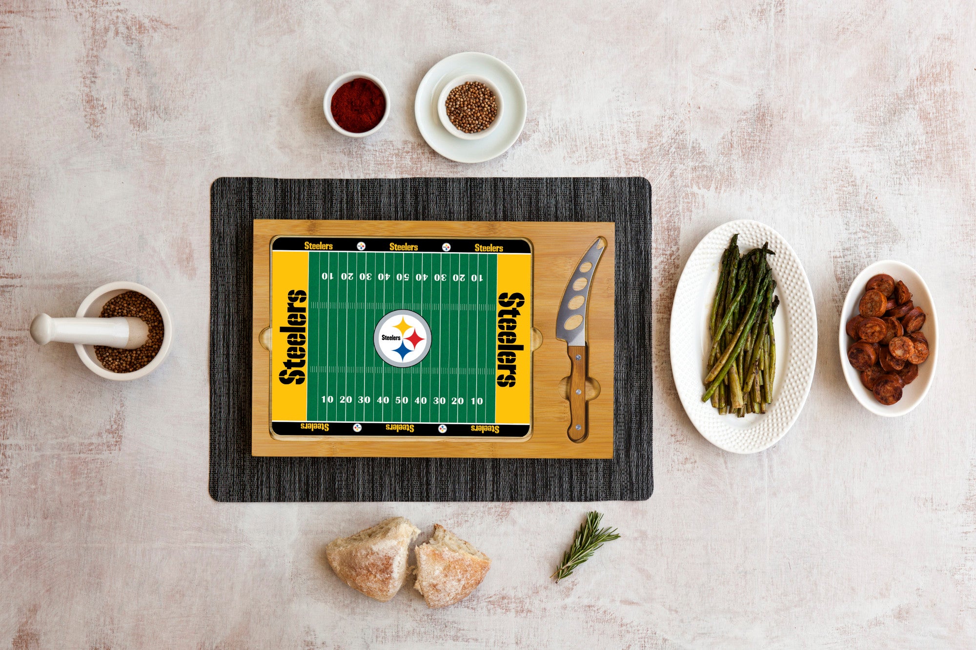 Pittsburgh Steelers Parawood Bamboo Glass Top Cutting Board Set