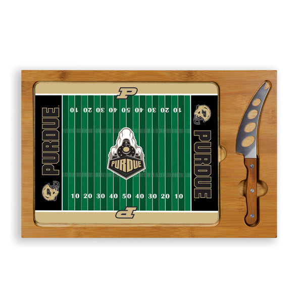 Football Field - Purdue Boilermakers - Icon Glass Top Cutting Board & Knife Set