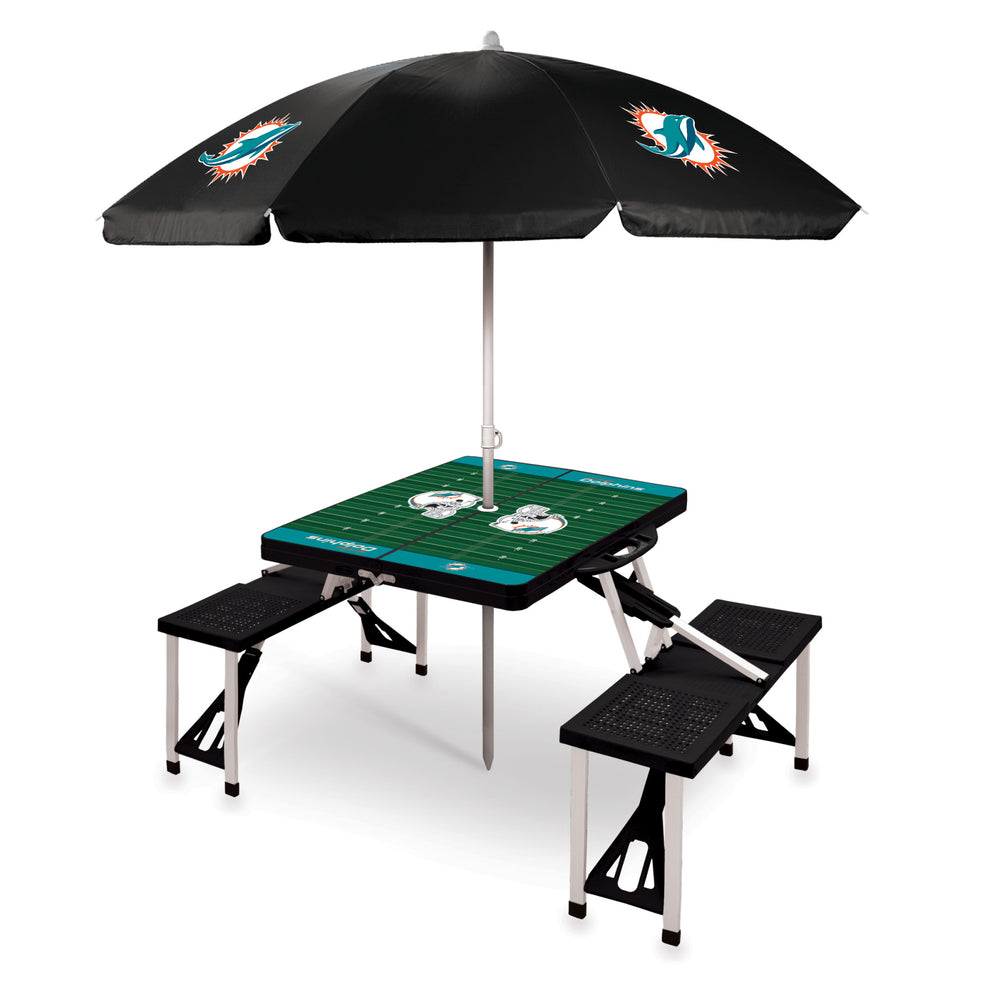 Miami Dolphins - Picnic Table Portable Folding Table with Seats and Umbrella
