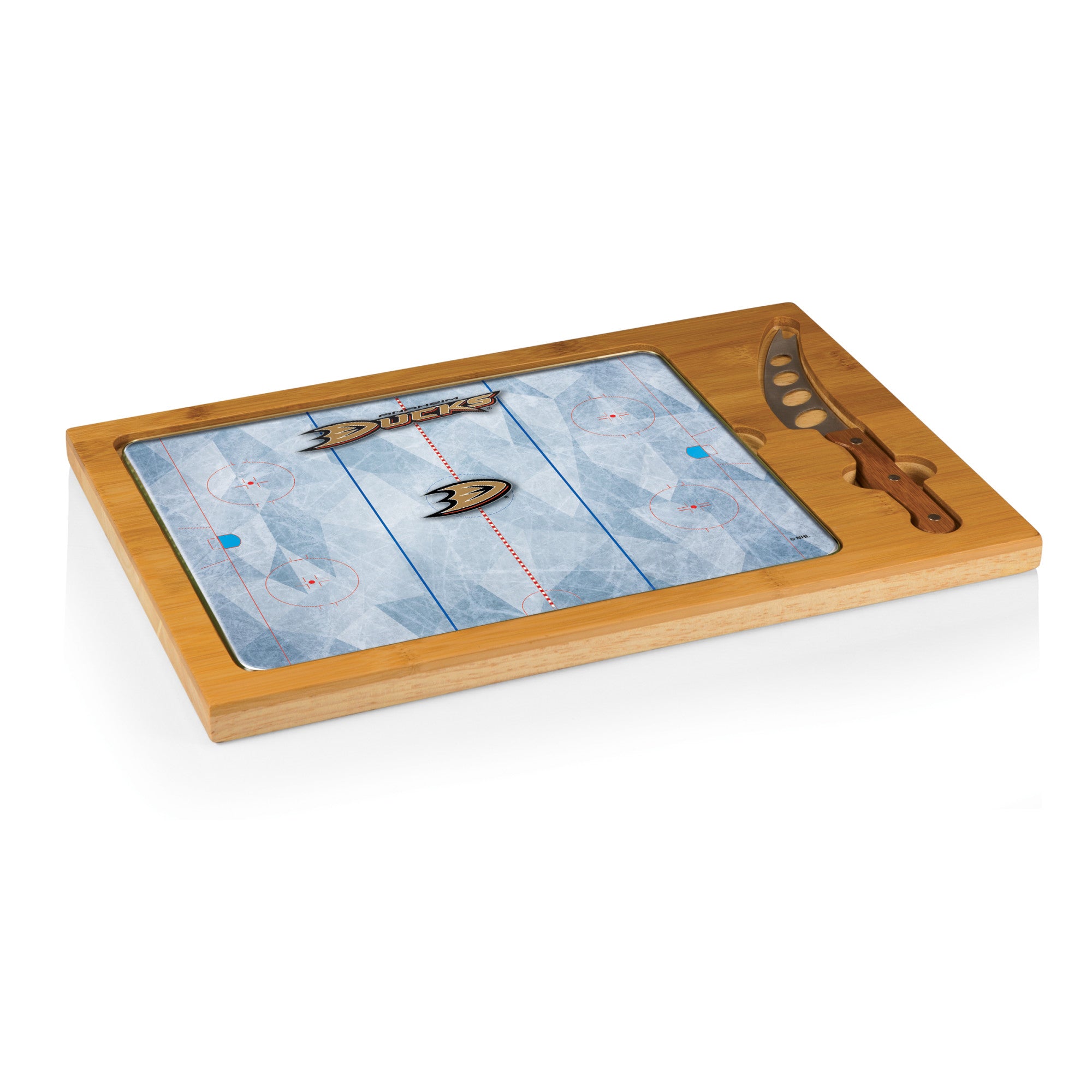 Anaheim Ducks Hockey Rink - Icon Glass Top Cutting Board & Knife Set