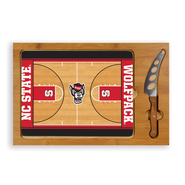 NC State Wolfpack Basketball Court - Icon Glass Top Cutting Board & Knife Set