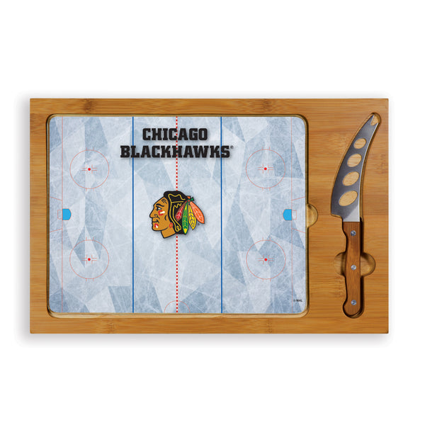 Chicago Blackhawks Hockey Rink - Icon Glass Top Cutting Board & Knife Set