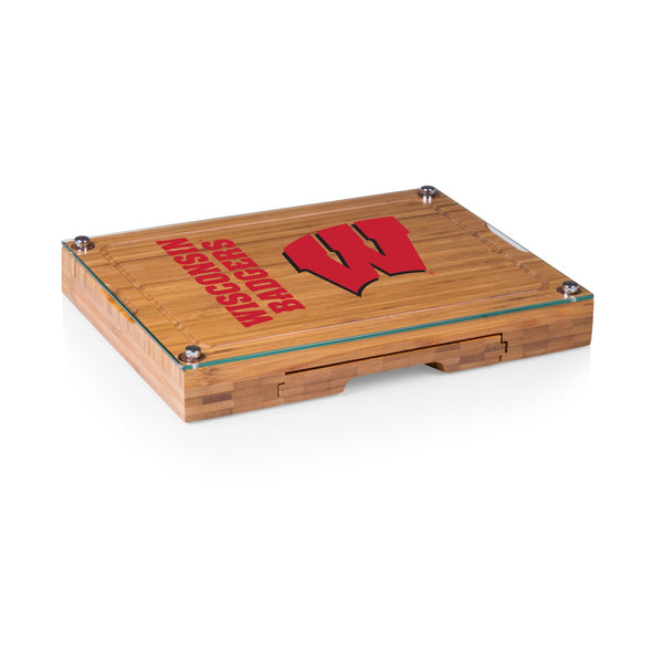 Wisconsin Badgers - Concerto Glass Top Cheese Cutting Board & Tools Set