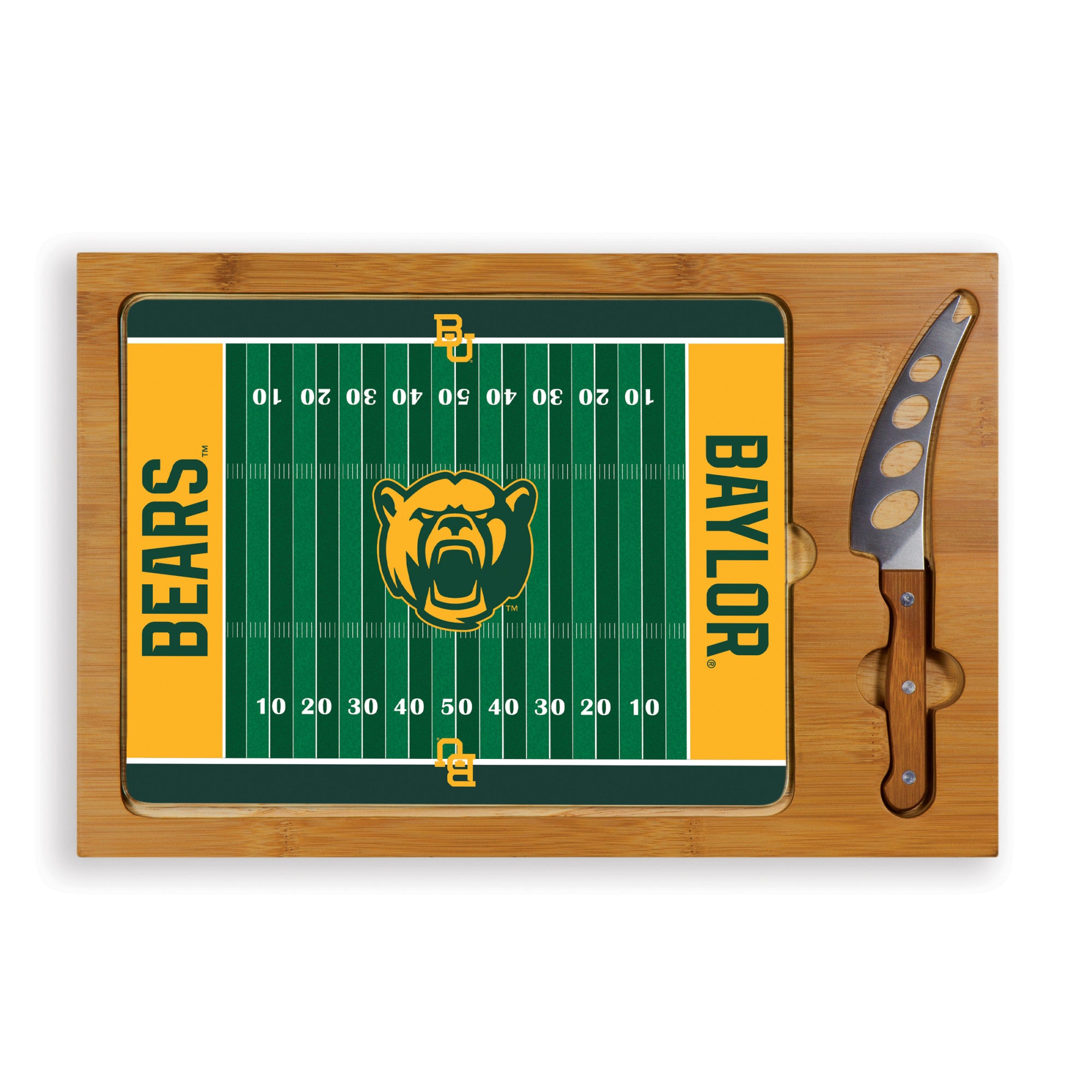 Football Field - Baylor Bears - Icon Glass Top Cutting Board & Knife Set