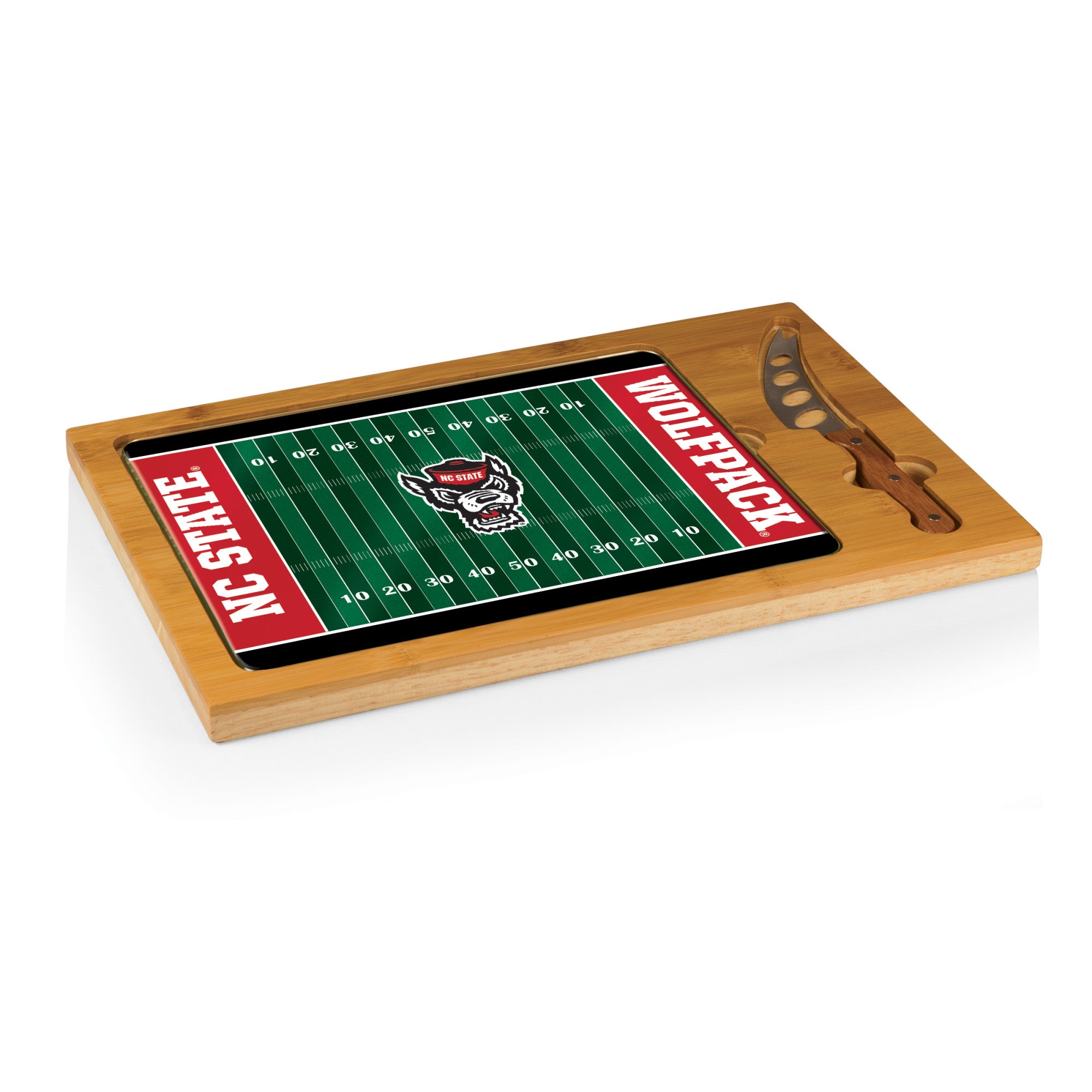 NC State Wolfpack Football Field - Icon Glass Top Cutting Board & Knife Set-Picnic Time Family of Brands