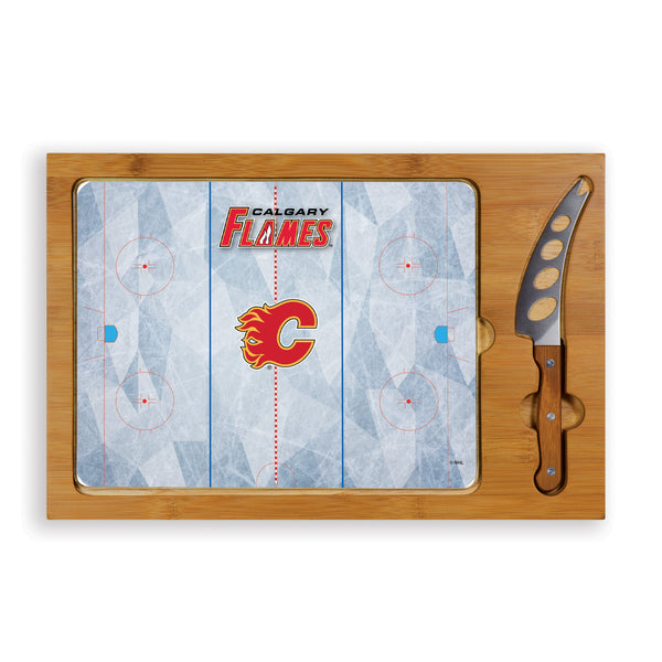 Hockey Rink - Calgary Flames - Icon Glass Top Cutting Board & Knife Set