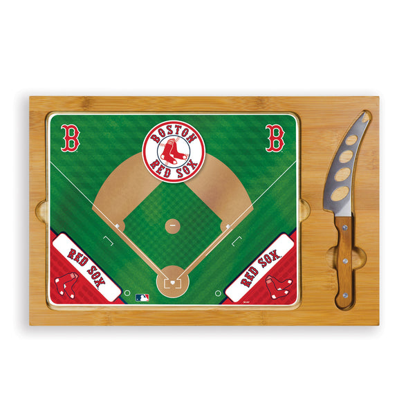 Baseball Diamond - Boston Red Sox - Icon Glass Top Cutting Board & Knife Set