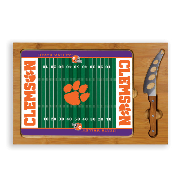 Football Field - Clemson Tigers - Icon Glass Top Cutting Board & Knife Set