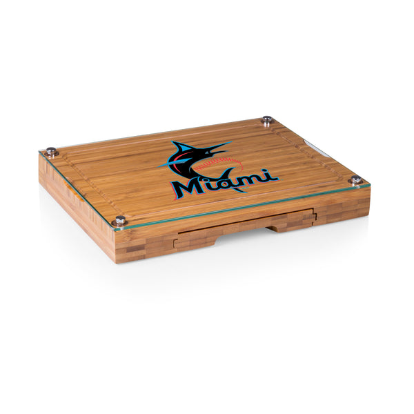 Miami Marlins - Concerto Glass Top Cheese Cutting Board & Tools Set
