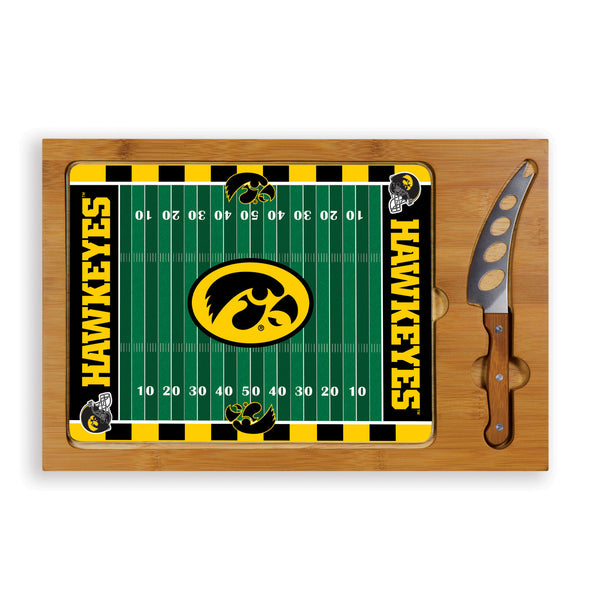Iowa Hawkeyes Football Field - Icon Glass Top Cutting Board & Knife Set