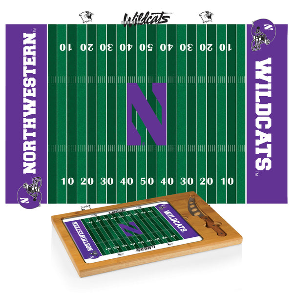 Northwestern Wildcats Football Field - Icon Glass Top Cutting Board & Knife Set