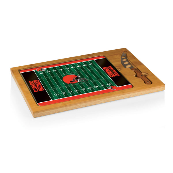 Football Field - Cleveland Browns - Icon Glass Top Cutting Board & Knife Set