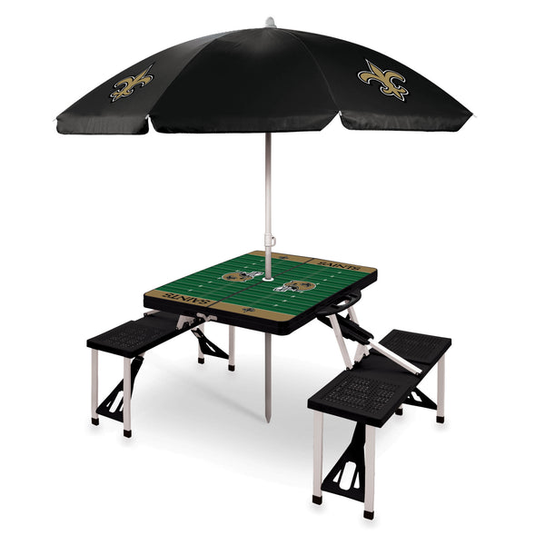 New Orleans Saints - Picnic Table Portable Folding Table with Seats and Umbrella