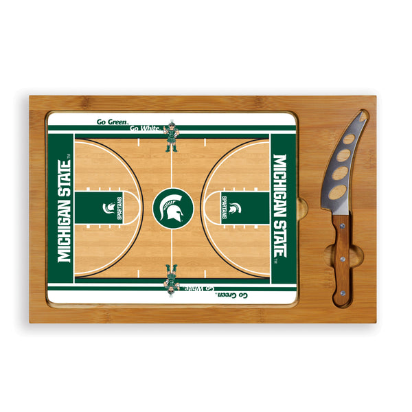 Michigan State Spartans Basketball Court - Icon Glass Top Cutting Board & Knife Set