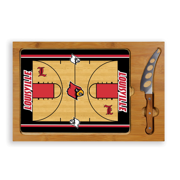 Louisville Cardinals Basketball Court - Icon Glass Top Cutting Board & Knife Set