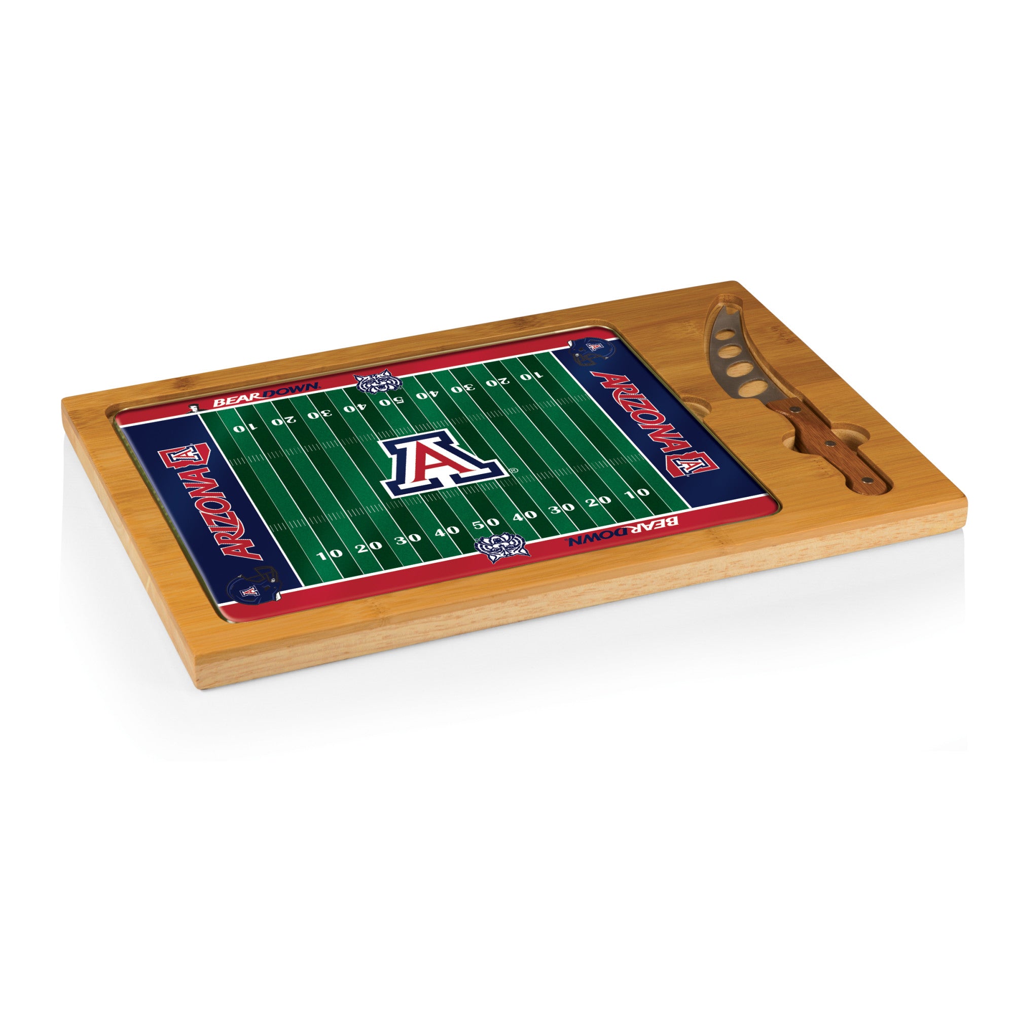 Arizona Wildcats Football Field - Icon Glass Top Cutting Board & Knife Set