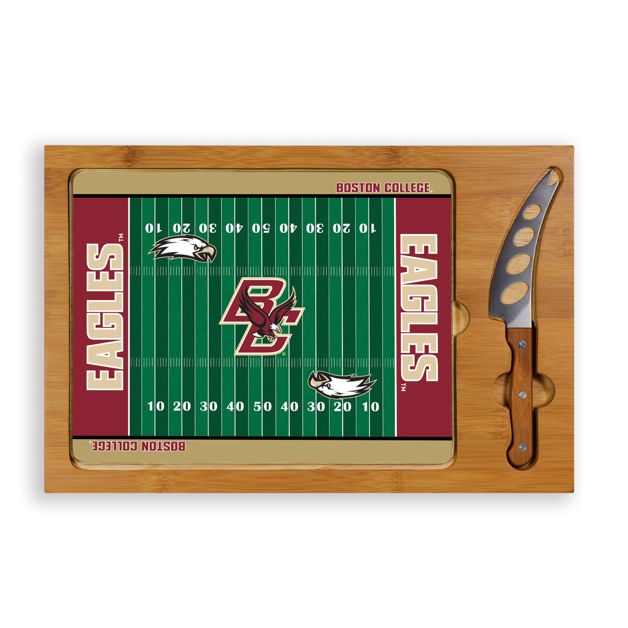 Football Field - Boston College Eagles - Icon Glass Top Cutting Board & Knife Set