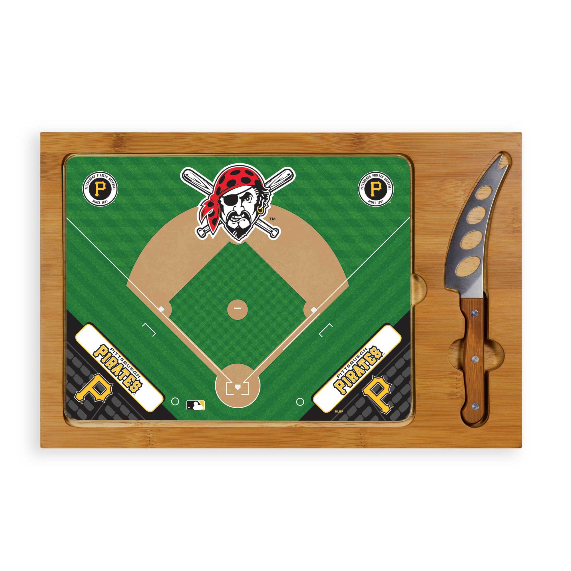 Baseball Diamond - Pittsburgh Pirates - Icon Glass Top Cutting Board & Knife Set