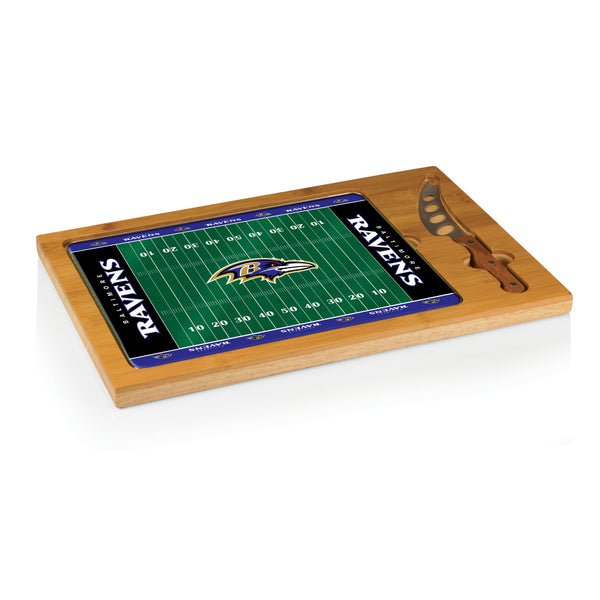 Football Field - Baltimore Ravens - Icon Glass Top Cutting Board & Knife Set