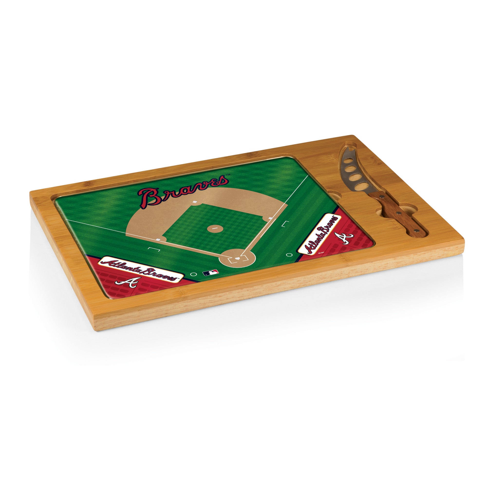 Baseball Diamond - Atlanta Braves - Icon Glass Top Cutting Board & Knife Set